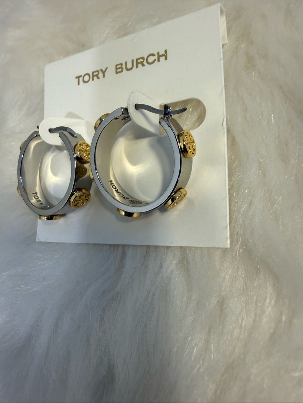 Tory Burch Two-Tone Logo Accent Hoop Earrings